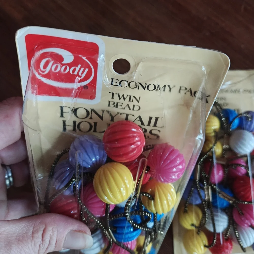 Vintage 70s Goody Twin‎ Bead Ponytail Holders Economy Pack 24 Total 1975 Elastic